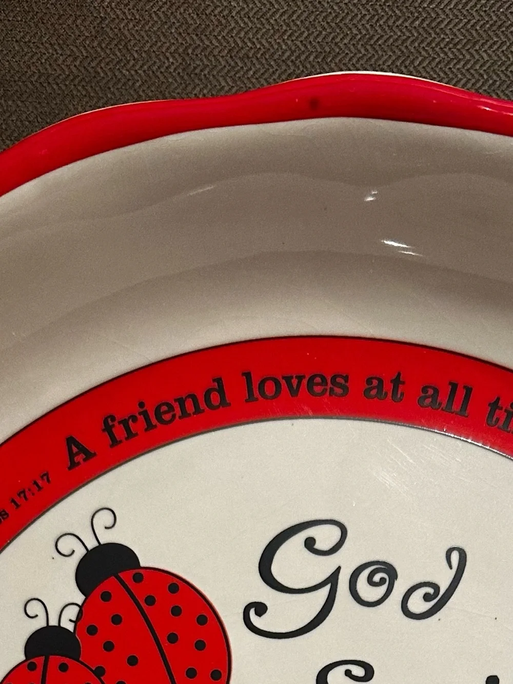 Red and White 'God Smiled the Day We Became Friends' Decorative Serving Bowl